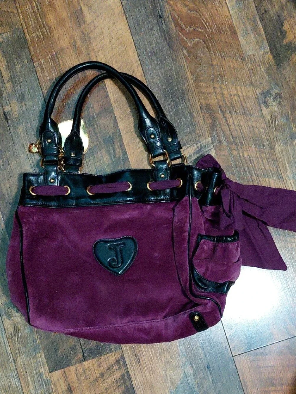 Vintage Juicy Couture Plum Suede Tote with Gold Heart Charms